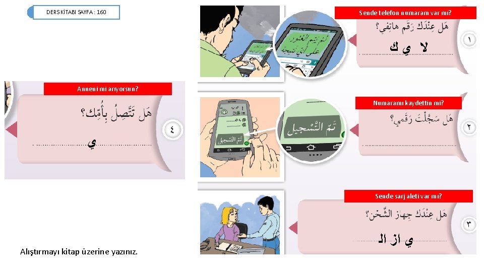 DERS KİTABI SAYFA : 160 Sende telefon numaram var mı? ﻻ ﻱﻙ Anneni mi