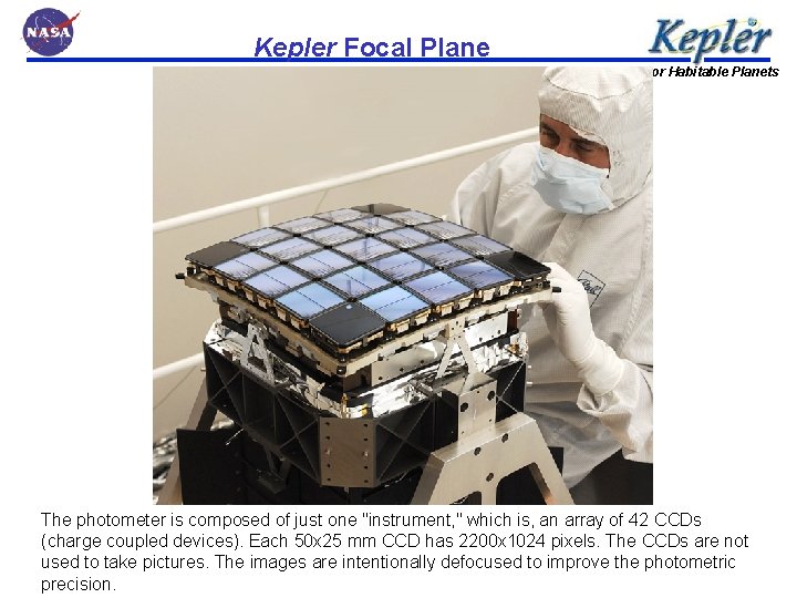 Kepler Focal Plane A Search for Habitable Planets The photometer is composed of just