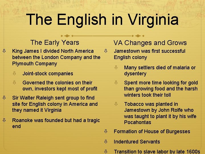 The English in Virginia The Early Years VA Changes and Grows King James I