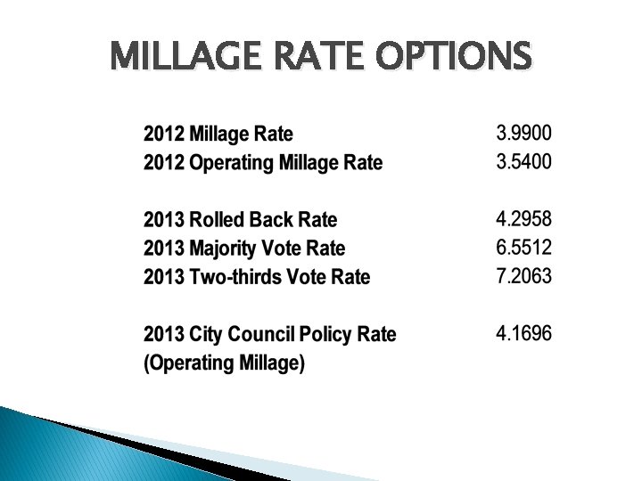 MILLAGE RATE OPTIONS 