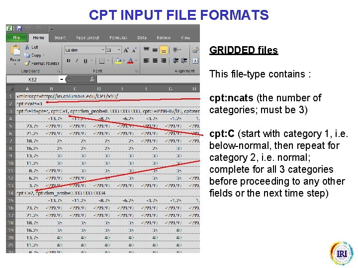 CPT INPUT FILE FORMATS GRIDDED files This file-type contains : cpt: ncats (the number