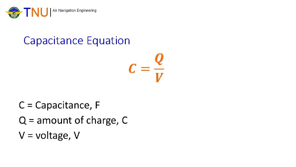 TNU Air Navigation Engineering Capacitance Equation • 