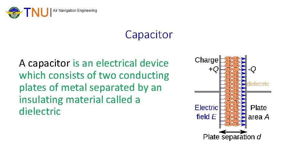 TNU Air Navigation Engineering Capacitor A capacitor is an electrical device which consists of