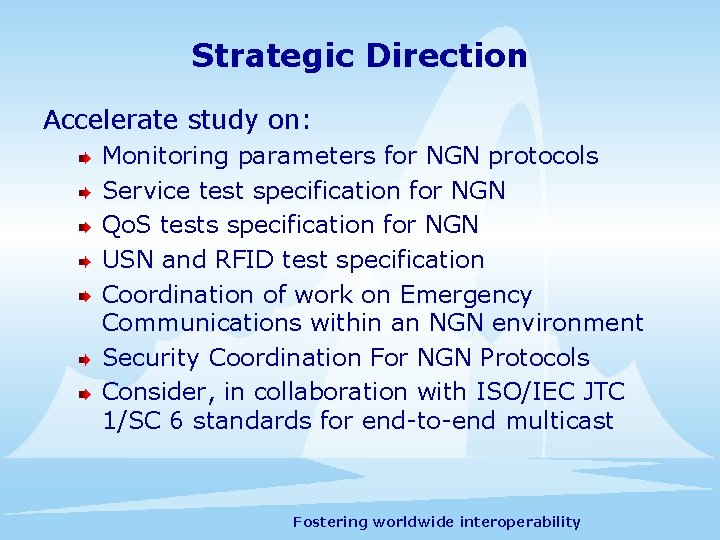 Strategic Direction Accelerate study on: Monitoring parameters for NGN protocols Service test specification for