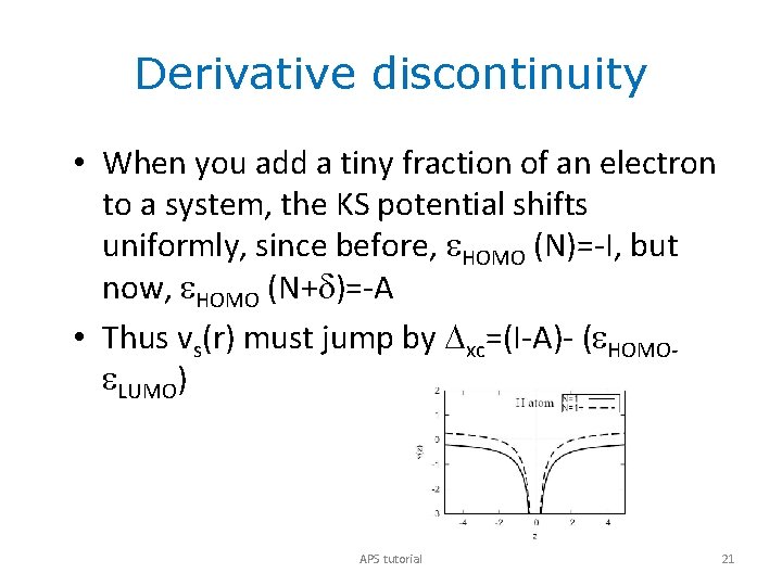 Derivative discontinuity • When you add a tiny fraction of an electron to a