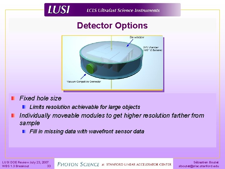 Detector Options Fixed hole size Limits resolution achievable for large objects Individually moveable modules