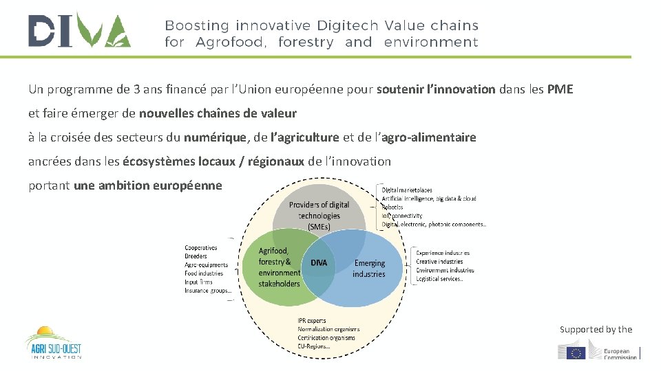 DIVA Un programme de 3 ans financé par l’Union européenne pour soutenir l’innovation dans