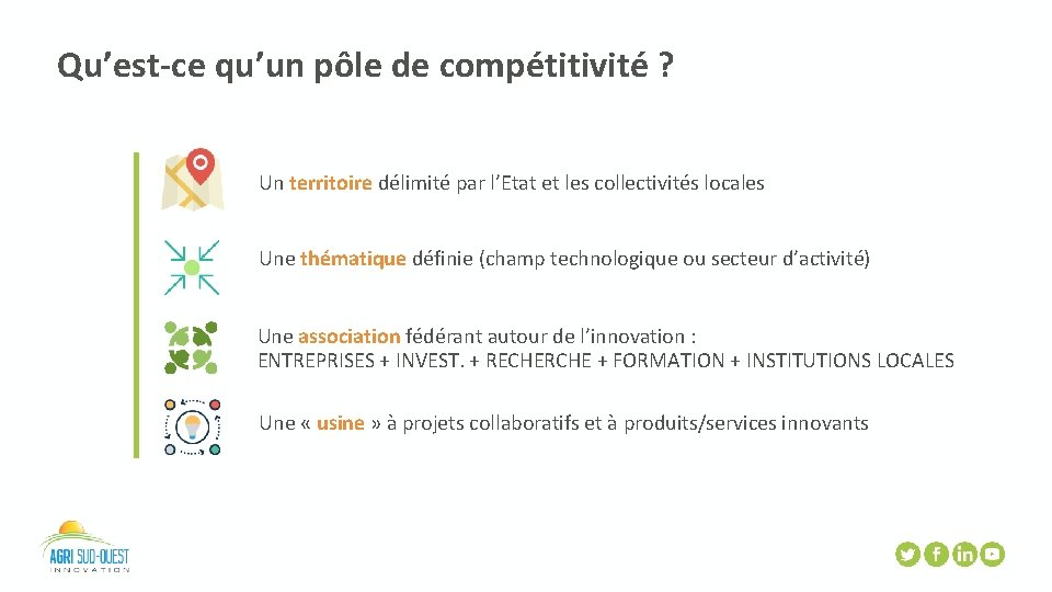 Qu’est-ce qu’un pôle de compétitivité ? Un territoire délimité par l’Etat et les collectivités