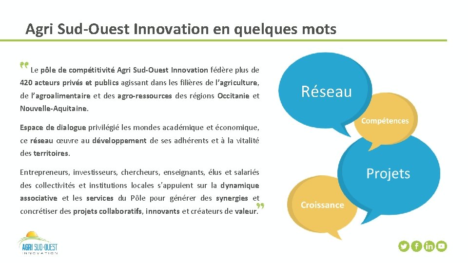 Agri Sud-Ouest Innovation en quelques mots Le pôle de compétitivité Agri Sud-Ouest Innovation fédère