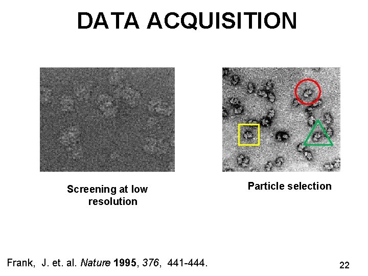 DATA ACQUISITION Screening at low resolution Frank, J. et. al. Nature 1995, 376, 441