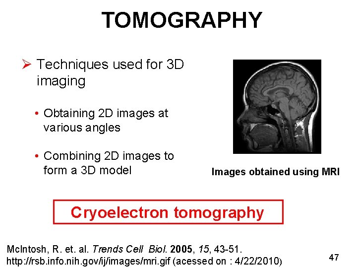 TOMOGRAPHY Ø Techniques used for 3 D imaging • Obtaining 2 D images at