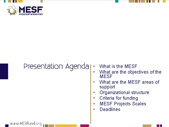  • What is the MESF • What are the objectives of the MESF