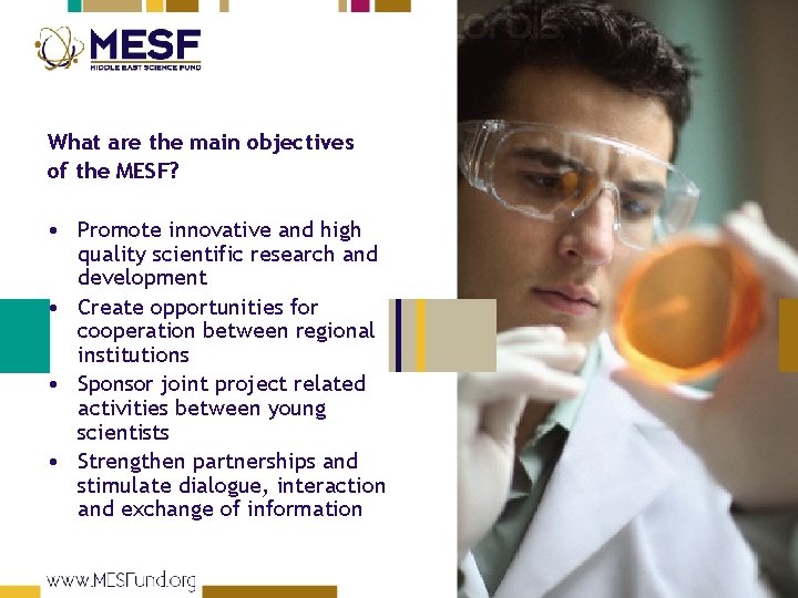 What are the main objectives of the MESF? • Promote innovative and high quality