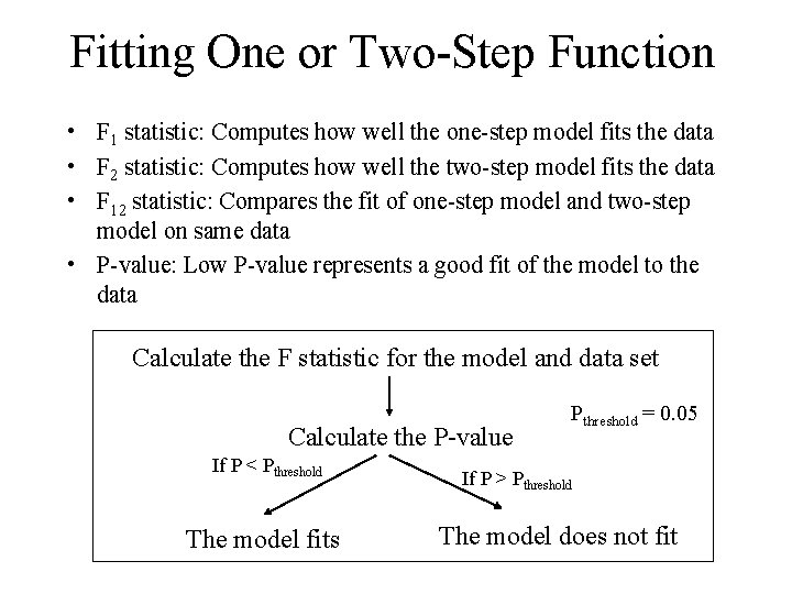 Fitting One or Two-Step Function • F 1 statistic: Computes how well the one-step