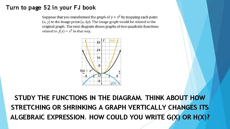 Turn to page 52 in your FJ book STUDY THE FUNCTIONS IN THE DIAGRAM.
