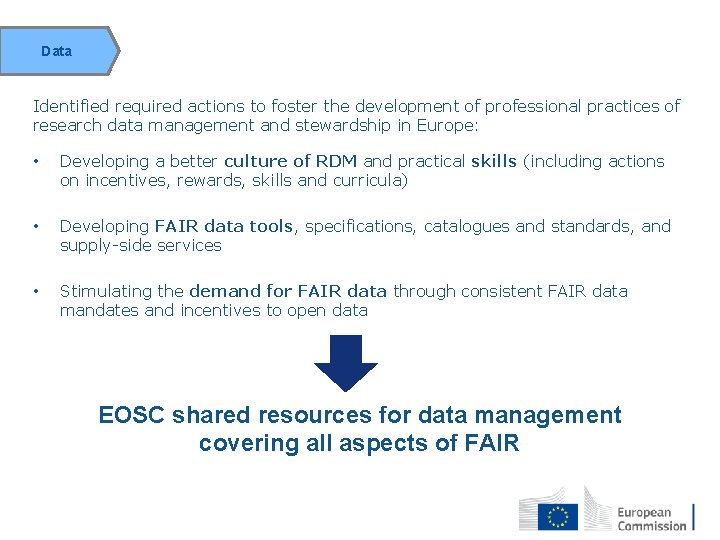 Data Identified required actions to foster the development of professional practices of research data