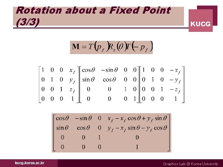 Rotation about a Fixed Point (3/3) kucg. korea. ac. kr KUCG Graphics Lab @