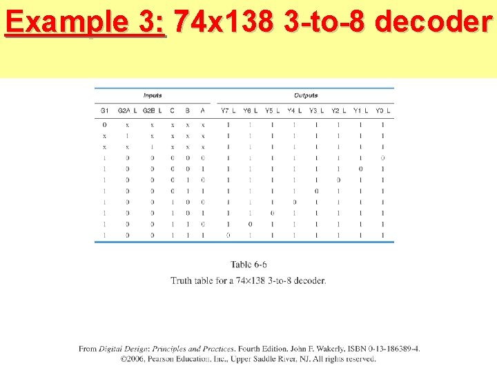 Example 3: 74 x 138 3 -to-8 decoder Example 3: 74 x 138 3 -to-8 decoder