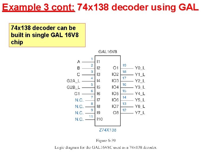 Example 3 cont: 74 x 138 decoder using GAL 74 x 138 decoder can