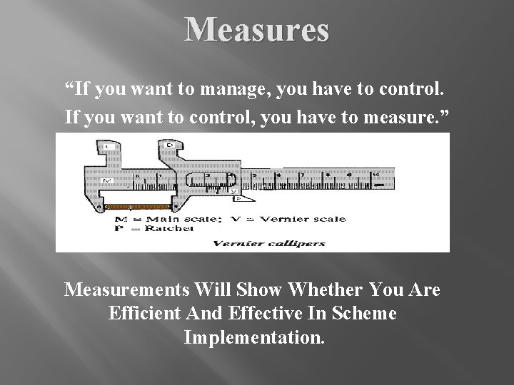 Measures “If you want to manage, you have to control. If you want to