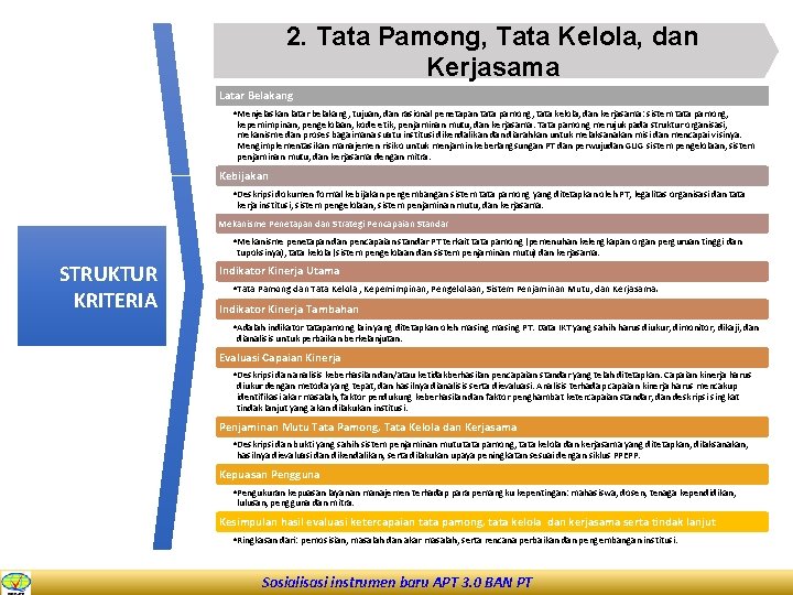 2. Tata Pamong, Tata Kelola, dan Kerjasama Latar Belakang • Menjelaskan latar belakang, tujuan,