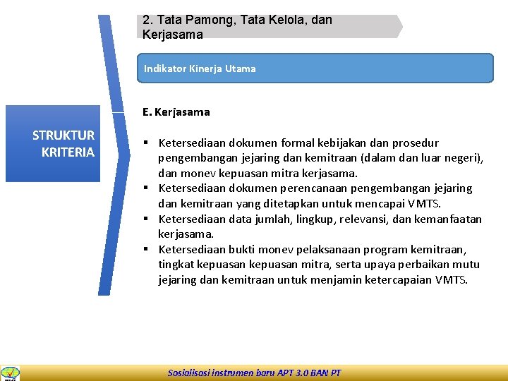 2. Tata Pamong, Tata Kelola, dan Kerjasama Indikator Kinerja Utama E. Kerjasama STRUKTUR KRITERIA