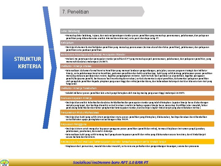 7. Penelitian Latar Belakang • Mencakup latar belakang, tujuan, dan rasional penetapan standar proses