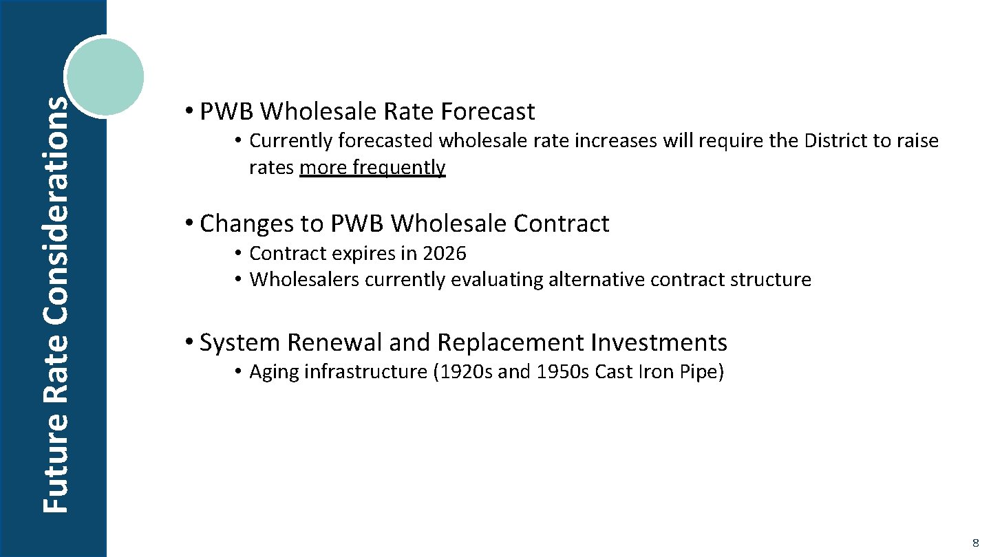 Future Rate Considerations • PWB Wholesale Rate Forecast • Currently forecasted wholesale rate increases