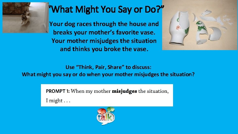 “What Might You Say or Do? ” Your dog races through the house and