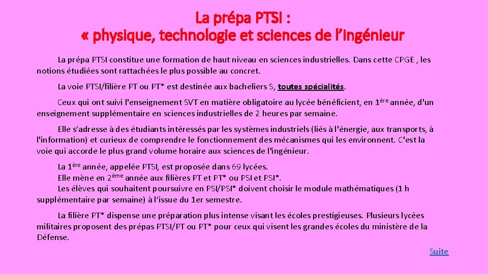 La prépa PTSI : « physique, technologie et sciences de l’ingénieur La prépa PTSI