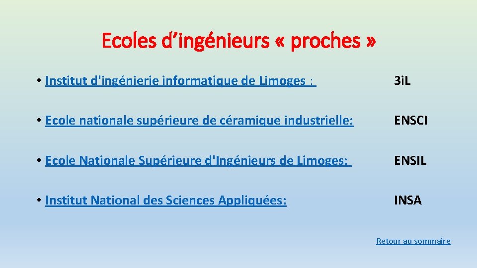 Ecoles d’ingénieurs « proches » • Institut d'ingénierie informatique de Limoges : 3 i.