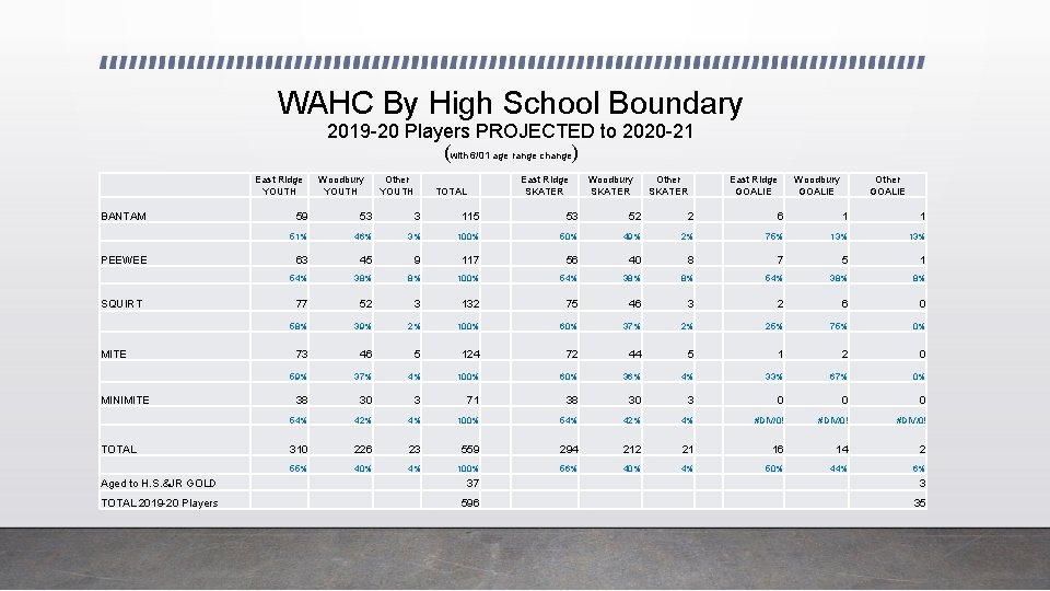 WAHC By High School Boundary 2019 -20 Players PROJECTED to 2020 -21 (with 6/01