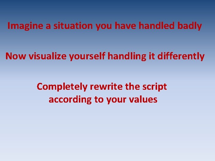 Imagine a situation you have handled badly Now visualize yourself handling it differently Completely