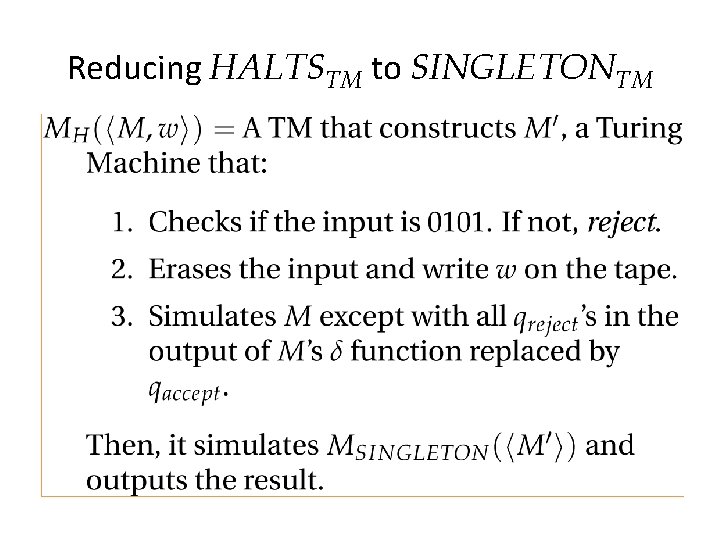 Reducing HALTSTM to SINGLETONTM 