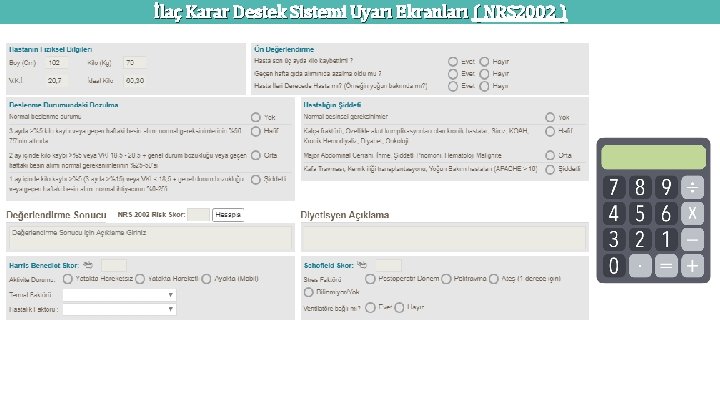 İlaç Karar Destek Sistemi Uyarı Ekranları ( NRS 2002 ) 