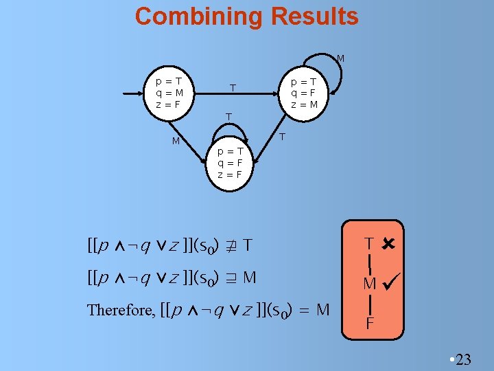 Combining Results M p=T q=M z=F M p=T q=F z=M T T p=T q=F