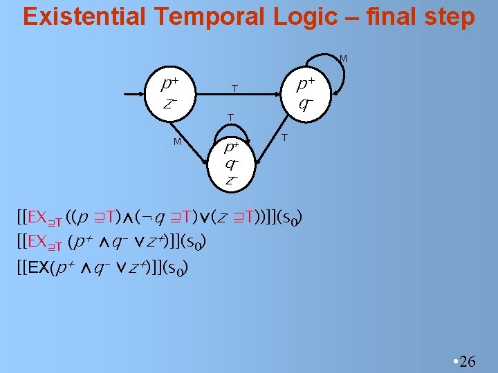 Existential Temporal Logic – final step M p z p =+T q=M z=F M