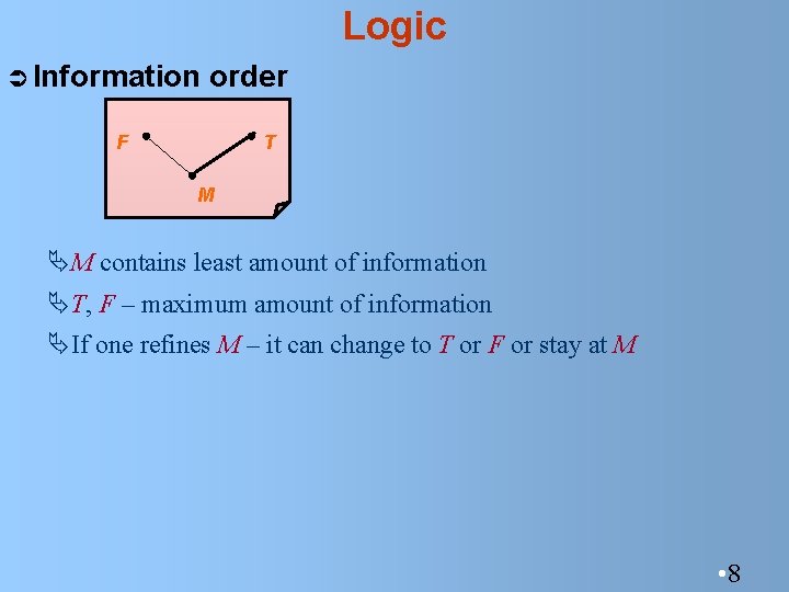 Logic Ü Information order F T M ÄM contains least amount of information ÄT,