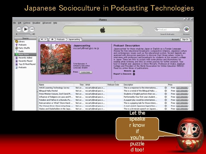 Japanese Socioculture in Podcasting Technologies Let the speake r know if you’re puzzle d