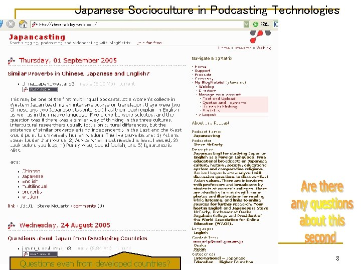 Japanese Socioculture in Podcasting Technologies Questions even from developed countries? 8 