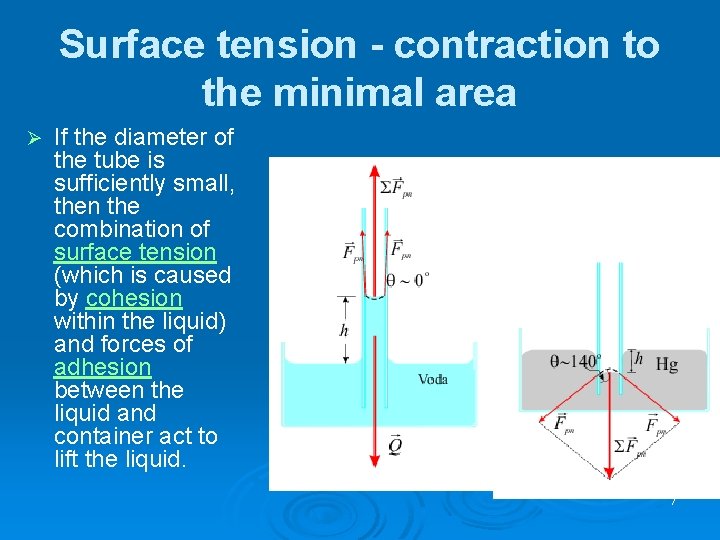 Surface tension - contraction to the minimal area Ø If the diameter of the