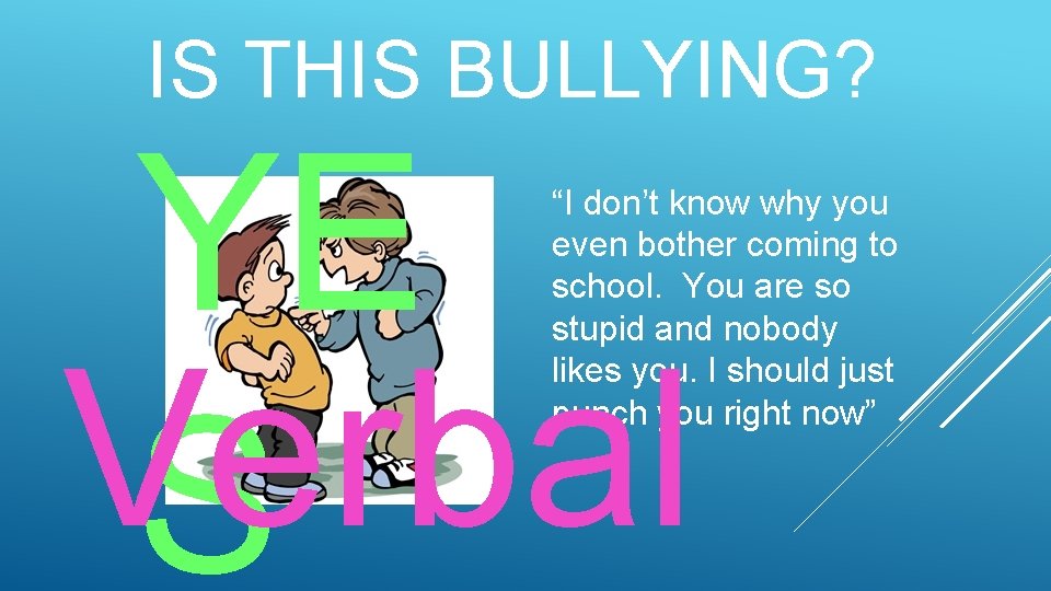 IS THIS BULLYING? YE Verbal S “I don’t know why you even bother coming