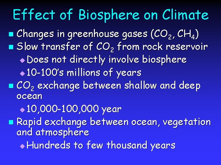 Effect of Biosphere on Climate Changes in greenhouse gases (CO 2, CH 4) n