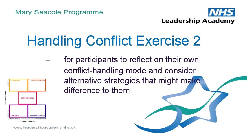Handling Conflict Exercise 2 – ad for participants to reflect on their own conflict-handling