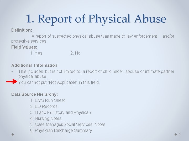 1. Report of Physical Abuse Definition: A report of suspected physical abuse was made
