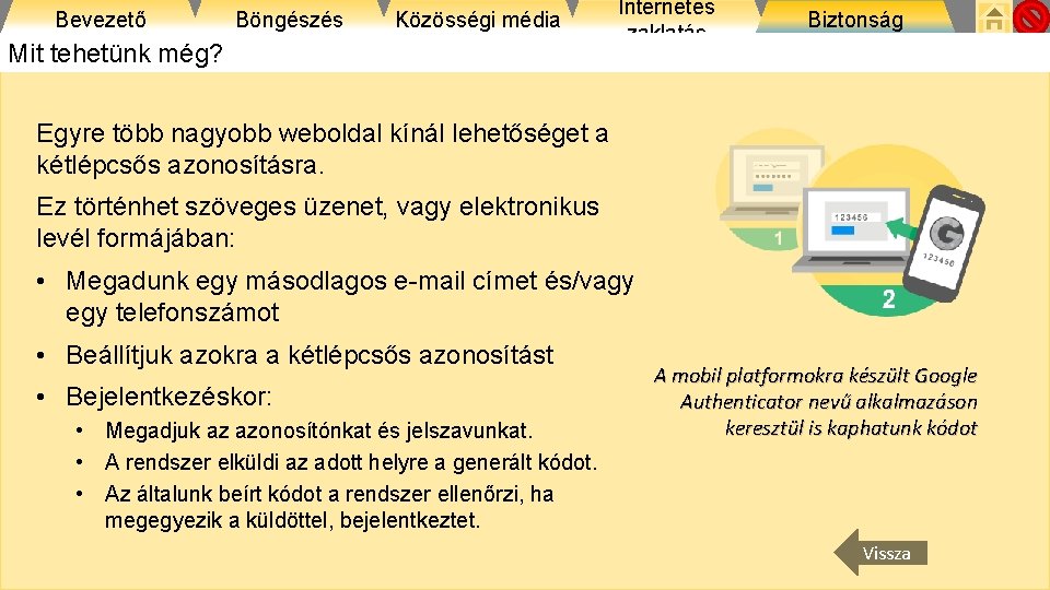 Bevezető Böngészés Közösségi média Mit tehetünk még? Internetes zaklatás Biztonság Egyre több nagyobb weboldal