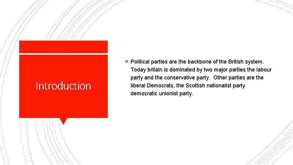 § Political parties are the backbone of the British system. Introduction Today britain is