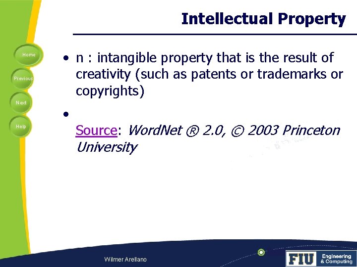 Intellectual Property Home Previous Next Help • n : intangible property that is the Intellectual Property Home Previous Next Help • n : intangible property that is the