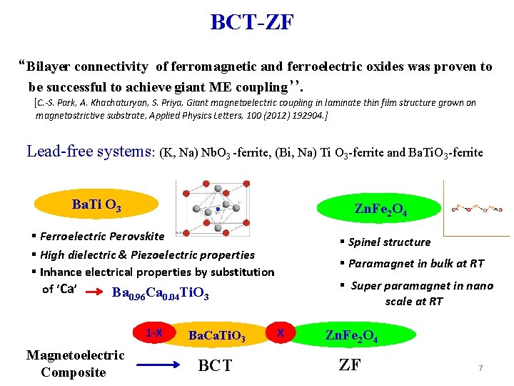 BCT-ZF “Bilayer connectivity of ferromagnetic and ferroelectric oxides was proven to be successful to