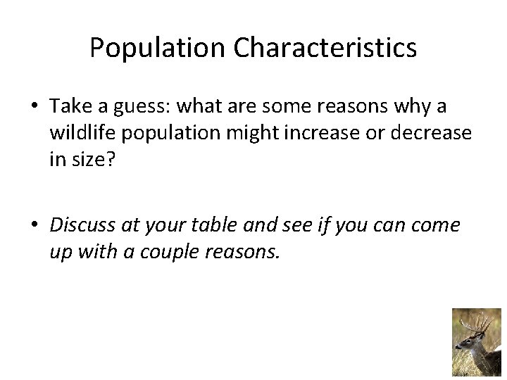 Population Characteristics • Take a guess: what are some reasons why a wildlife population